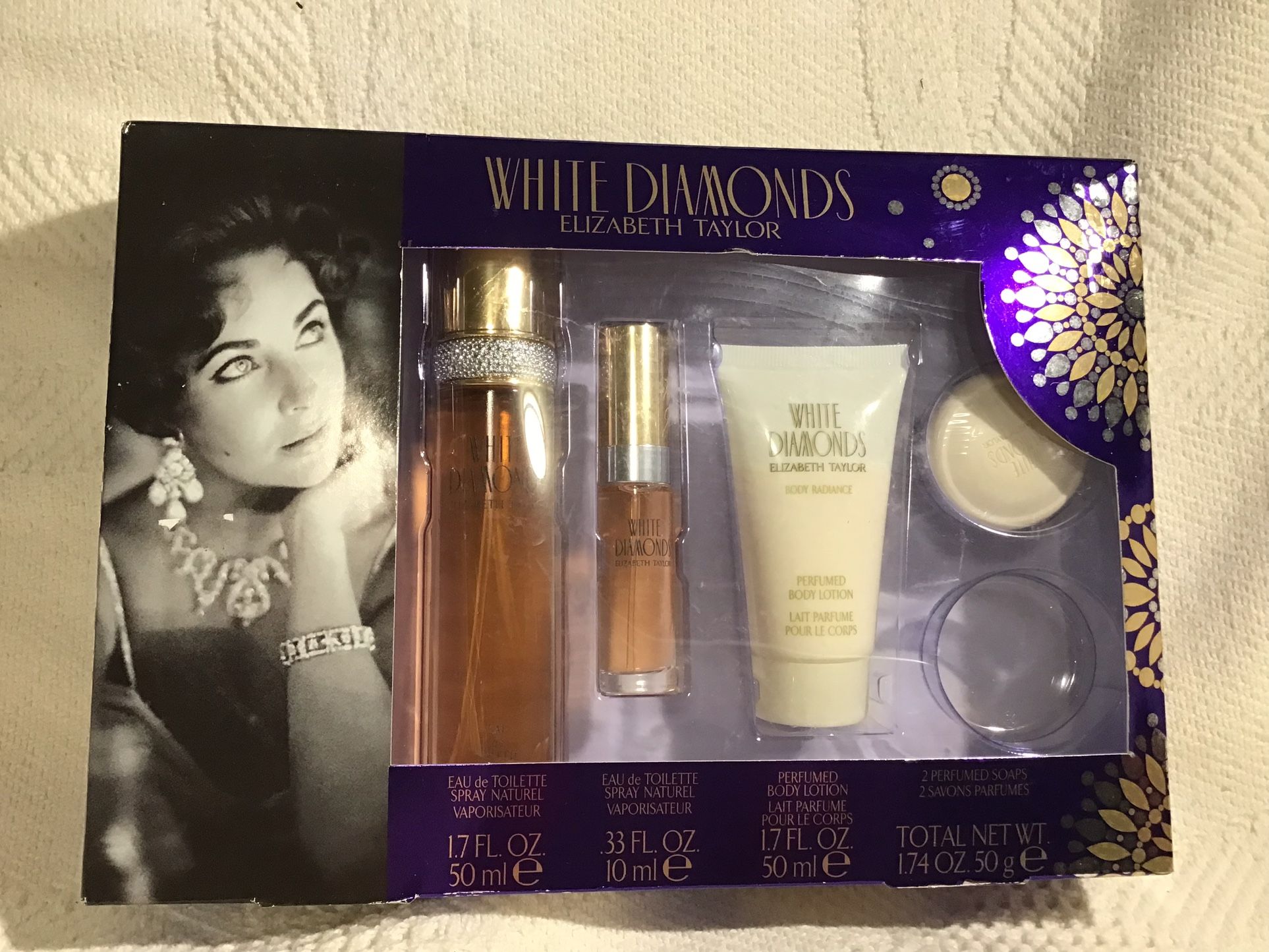 4 Piece White Diamond Elizabeth Taylor Perfume Lotion 1 Soap