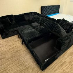 New Black Sleeper Sectional With Storage