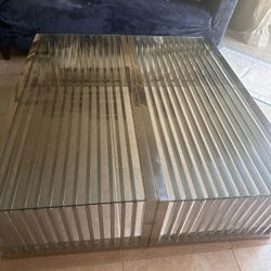 2 Glass Rectangular Coffee Table in Stainless Steel