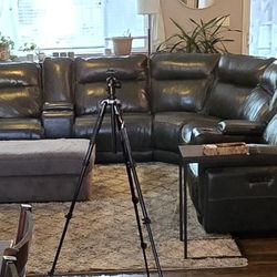 Dark Brown Leather Sectional 6 Seats Electric Reclining 