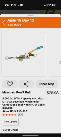 Maasdam Pow'R Pull 4,000 lb. 2-Ton Capacity Come Along Tool with 6 ft. Cable