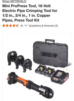 SKYSHALO Mini ProPress Tool, 18-Volt Electric Pipe Crimping Tool for 1/2 in., 3/4 in., 1 in. Copper Pipes, Press Tool Kit