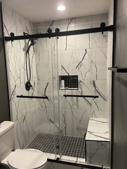 New Double Sliding Doors 60”x76” Black Frameless 