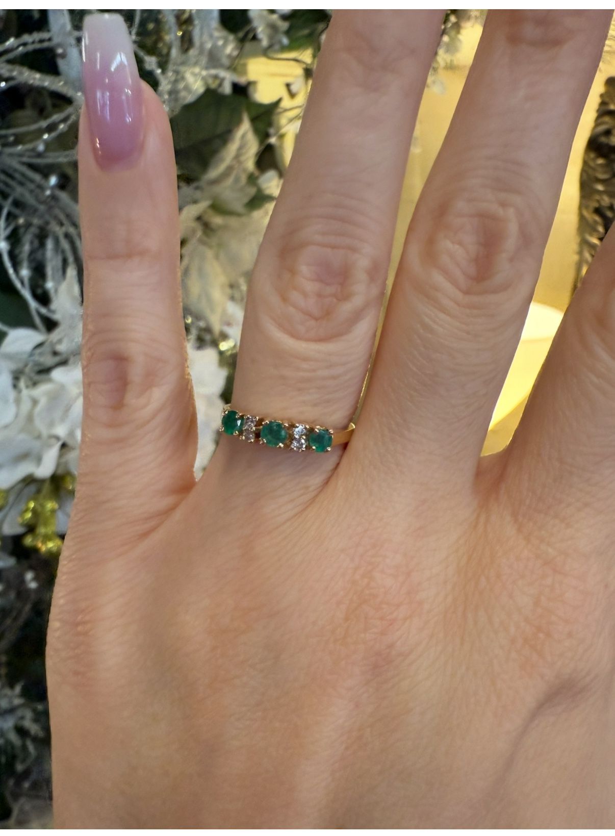 14K Gold Natural Emeralds And Diamonds Ring Band