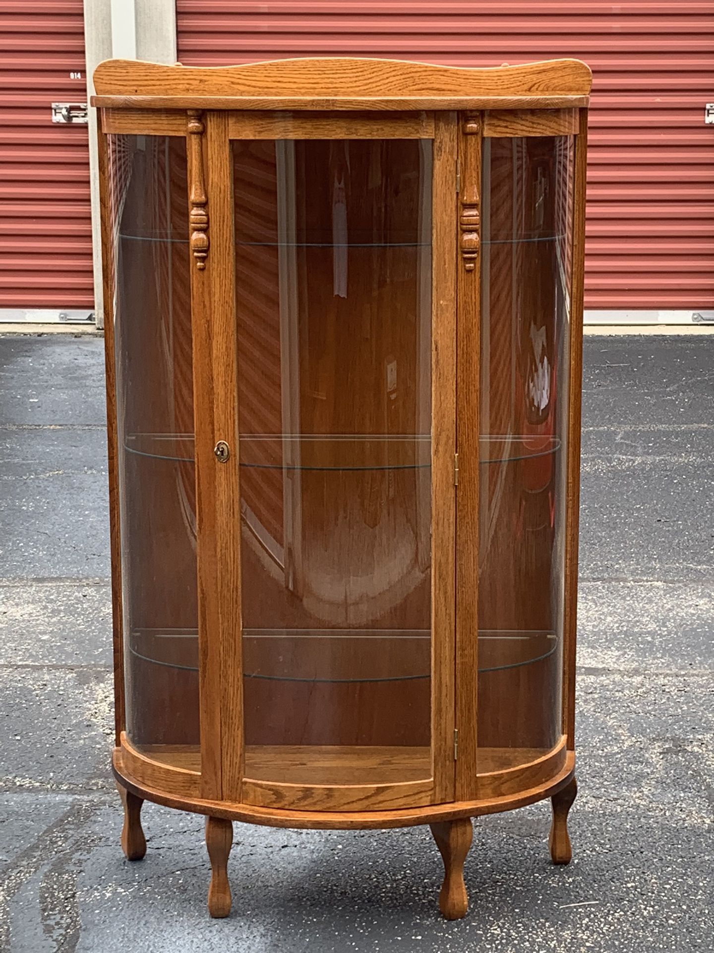 Wood China Curio Cabinet with Glass Door, Glass Shelves, And 1 Key