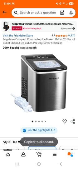 Frigidaire Compact Countertop Ice Maker, Makes 26 Lbs. of Bullet Shaped Ice Cubes Per Day, Silver Stainless
