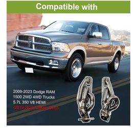Exhaust Headers Polished Stainless Steel Shorty Headers for 2009-2023 Dodge RAM 1500 2WD 4WD Trucks 5.7L 350 V8 HEMI