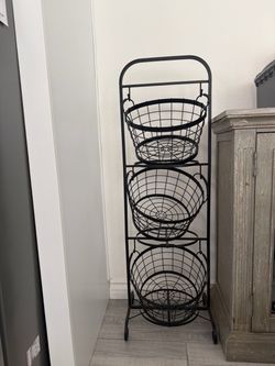 3-Tier Black Metal Wire Basket Stand