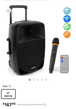 Pyle PSBT125A - PA Speaker with Microphone - Portable Karaoke Speaker System with Built-in, MP3/USB/SD, UHF Mic (12 Subwoofer, 1200 Watt)