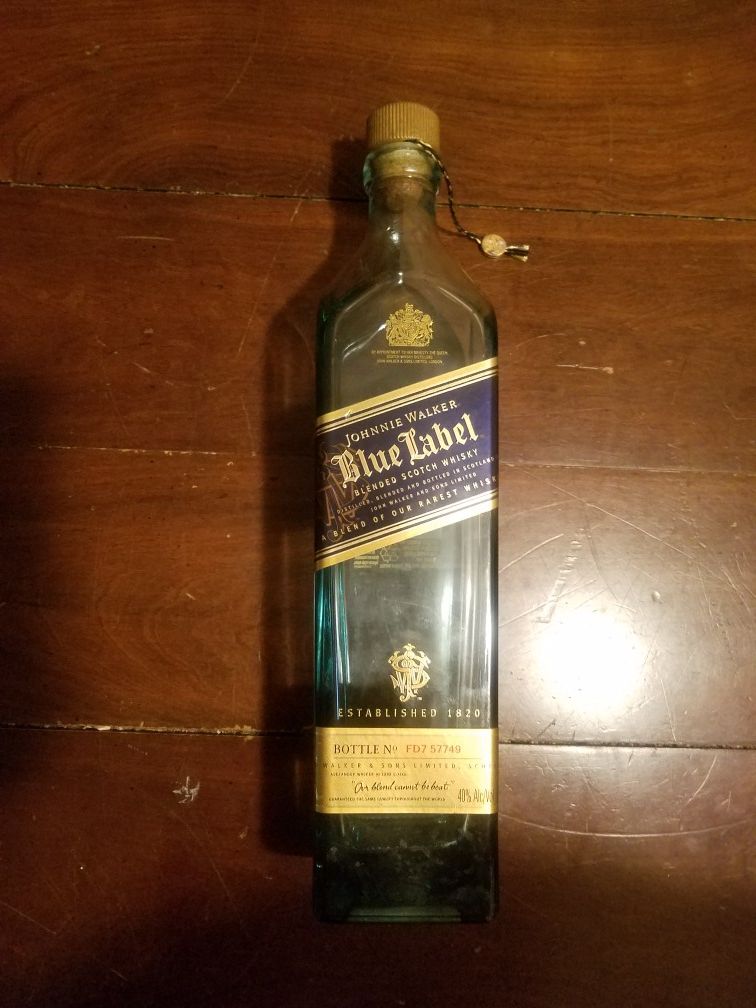 Empty Johnny Walker Blue Label Bottle for display or crafts. Decanter, regular size