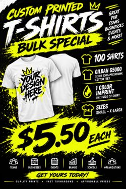 🔥 Custom Printed T-Shirts – 100 for $550 | Bulk Screen Printing