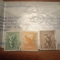 Vintage 3 Australian Postage Stamps Featuring Native Wildlife For Sale.