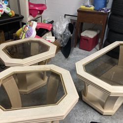 Two Side Tables And One Coffee Table With Glass Top Everything $50 For All