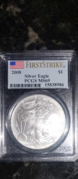 2008 graded ms69 silver eagles bullion bars rounds coins at spot.