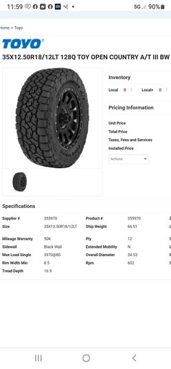 Toyo Tires Open Country A T III 35x12.50R18LT, 355970