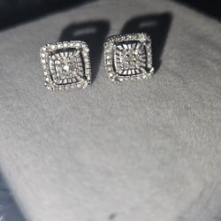 Sterling Silver Diamond Earrings 