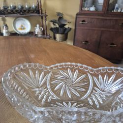 Vintage 11" Oval cut glass, serving bowl or fruit bowl