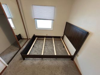 Queen wooden bed frame queen with head and footboard -As Is