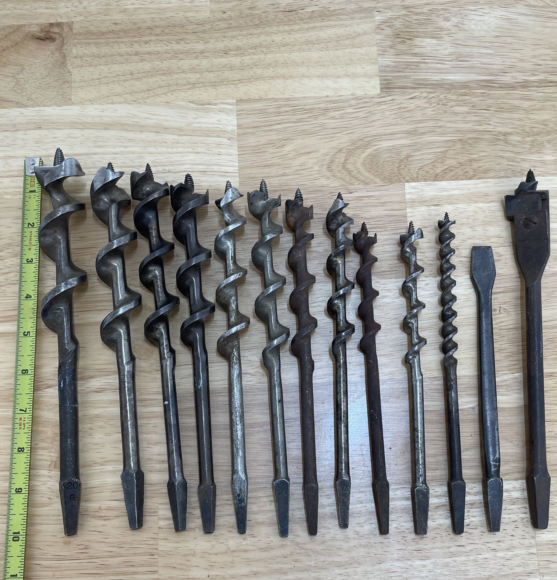Lot of 13 Vintage Brace Bits - Stiletto, Irwin, Craftsman, Millers Falls