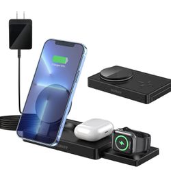 KUKIY Foldable 3 in 1 Wireless Charger Station, Magnetic Wireless Charger Stand for iPhone 13/12, 13/12 Pro, 13/12Pro Max, 13/12Mini, Apple Watch 7 6 