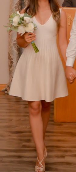 Used Once. Beautiful princess Style civil wedding party beige and gold dress - Brazilian Brand