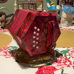 Vintage Concertina /   Accordion Red Pearl Cellulose 