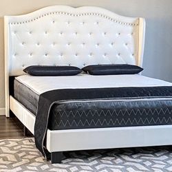 Brand New White King Size Leather Bed Frame With New Mattress/Fast Delivery