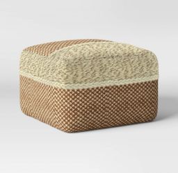 Pantego Square Pouf Woven Color Block Rust/Cream - Thresholdâ„¢