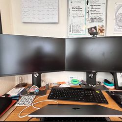 Home Office Setup - Two Monitors, Keyboard, Mouse