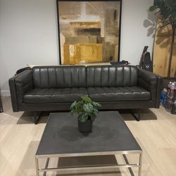 Dark Gray Leather Couch 