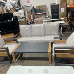 NEW - ZANDOR Aluminum Outdoor Patio Furniture Set, 4-Piece Metal Modern Outside Sectional Conversation Lawn Furniture with Coffee Table & Washable Thi