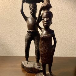 Hand Carved Wooden African Couple Sculptures