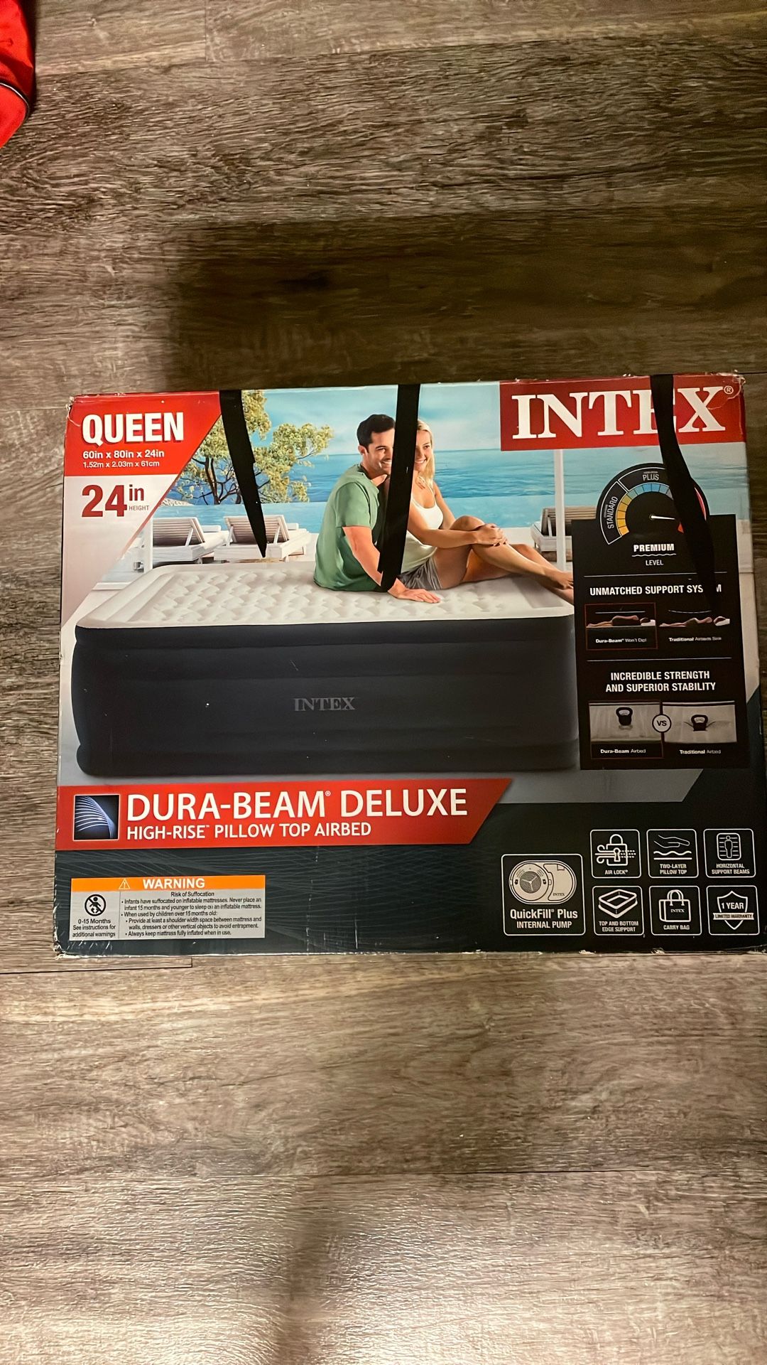 60“ X 80“ Times 24 Inch Queen 24 Inch Height, Intex, Dura Beam Deluxe, High-Rise Pillow Top Air Bed