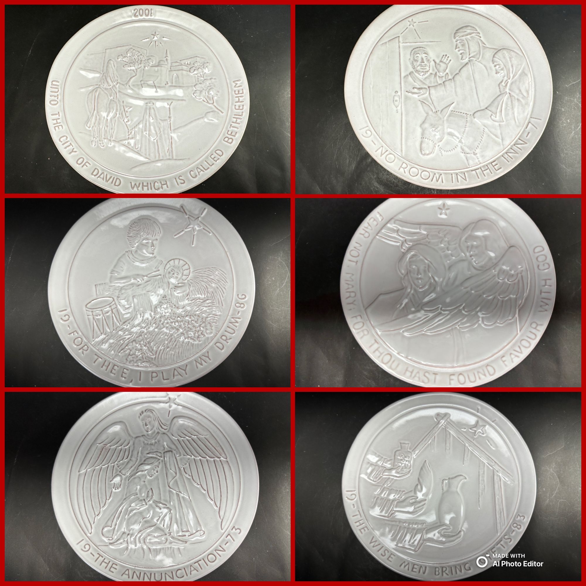 $8 EACH—Frankoma Pottery Christmas Collector Plates (1971, 1973, 1983, 1986, 2001, 2006)