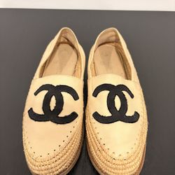 Vintage Chanel Beige Espadrille Loafers / Slip-On Shoes
