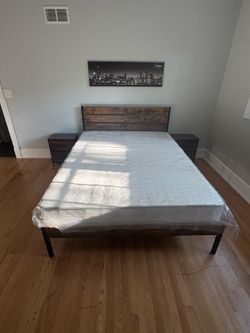 Brand new bed frame, drawers, and mattress