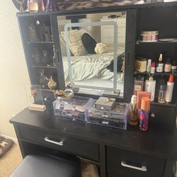 Black LED Vanity w/ Storage Chair