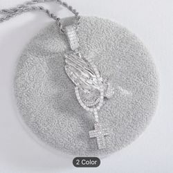  Iced Praying Chain Cross Pendant