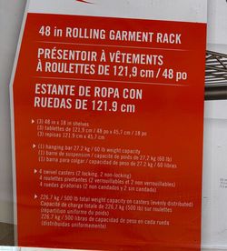 48 in ROLLING GARMENT RACK