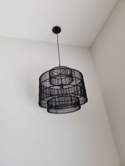 Crate & Barrel Noon Small Black Wicker Pendant Light by Leanne Ford