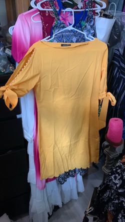 #dress  #Yellow  #Tunic with Pearl Sleeve Detail #medium