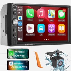 SANPTENT Double Din Car Stereo with Wireless Touchscreen Car Audio Receiver