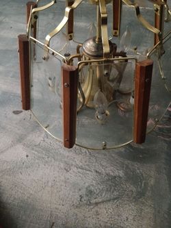 Mid-Century Brass and Glass Chandelier