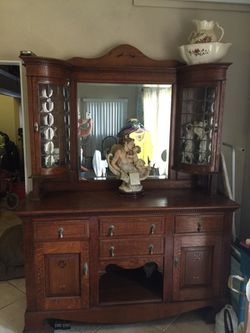 Antique Buffet with Leaded bubble glass cabinet doors
