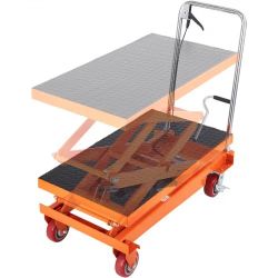  Hydraulic Lift Table Cart, 770lbs Capacity 59" Lifting Height, Manual Double Scissor Lift Table with 4 Wheels and Non-slip Pad, Hydraulic Scissor Car