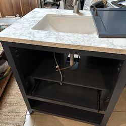 30” W x 22” Navy Blue Vanity w/Sink and Faucet
