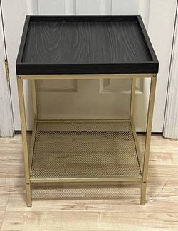 Brand New Walker Edison Square Tray Table Gold Metal Gray Wood Shelf