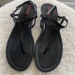 Prada Wedge Sandals, Black, Size 9.5