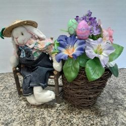 Bunny With Flowers 6" Wide 5" Tall