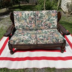 Wood Sofa With Cushions 57”W X 35”D In Good Condition $70 Firm  Price